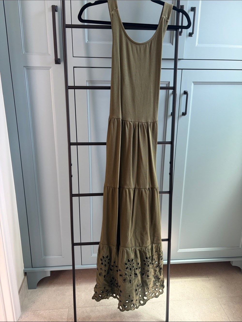 J. Crew Olive Green Maxi Dress with Eyelet Hem